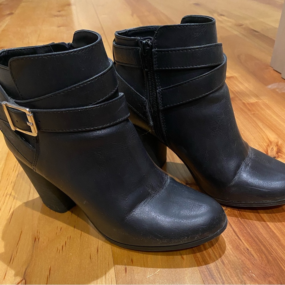 Black leather booties